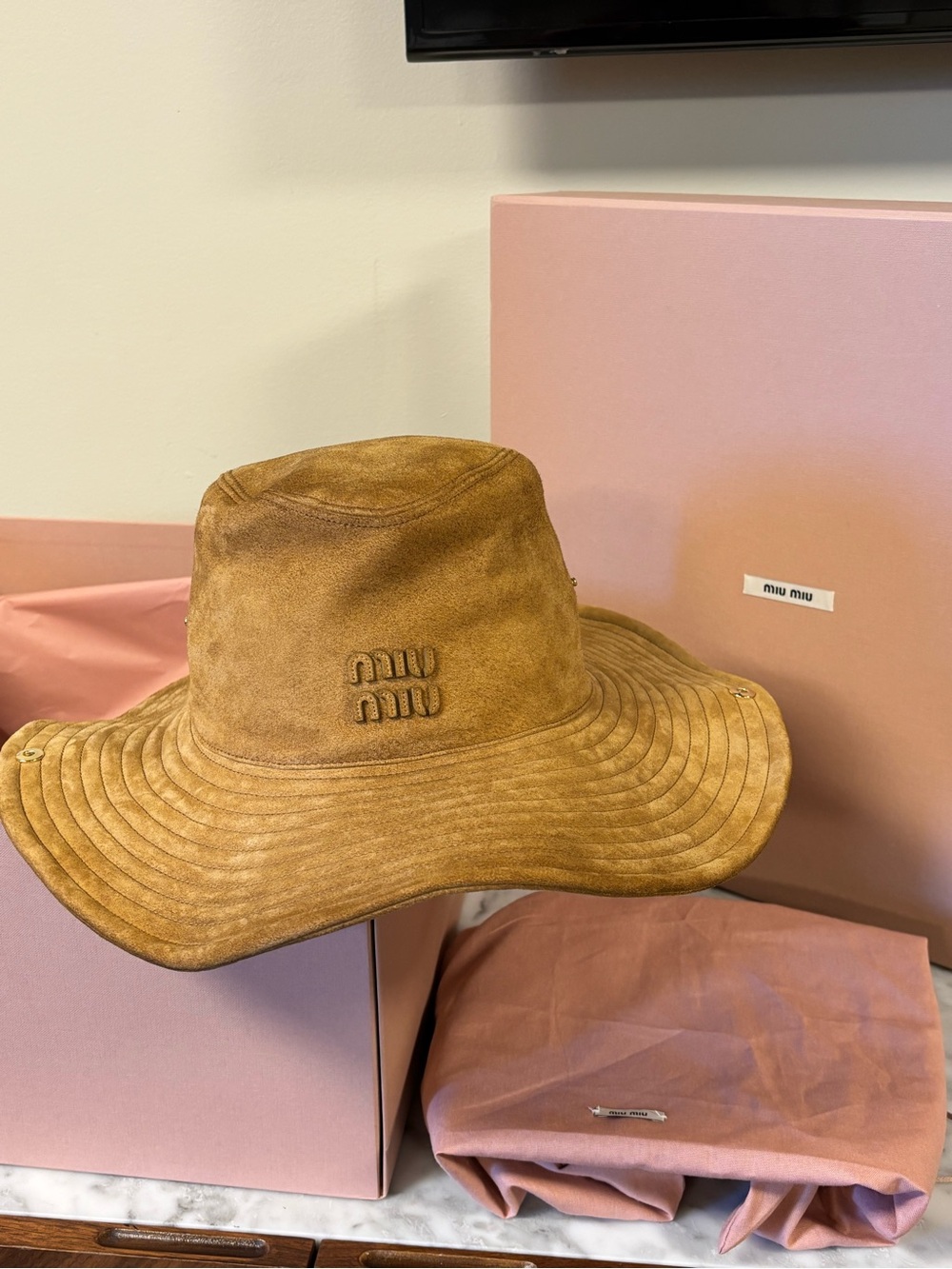 Miu Miu Tan Suede Cowboy Hat
